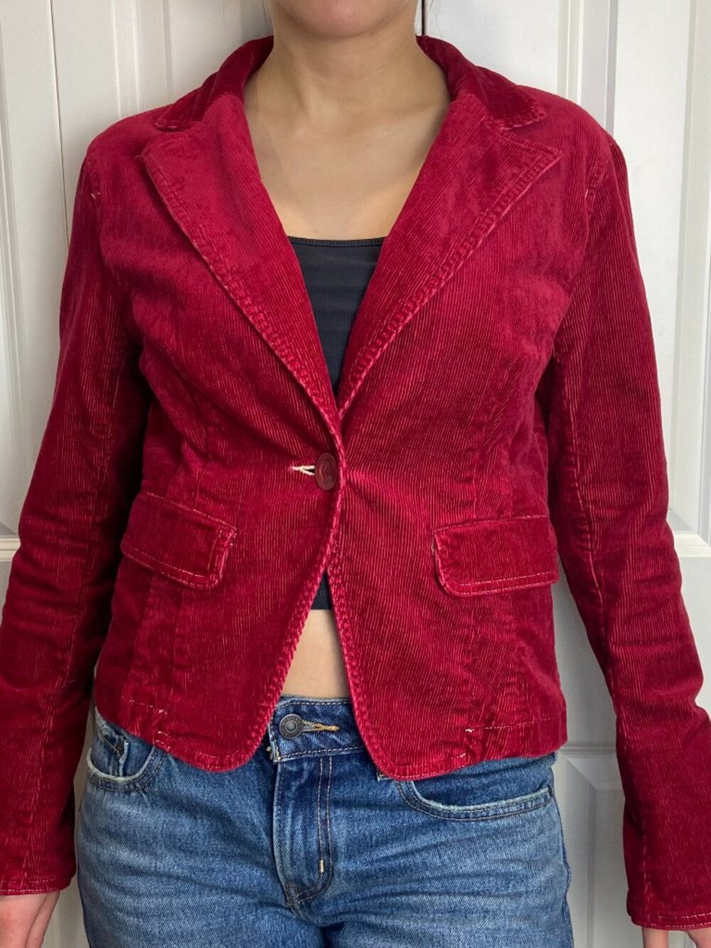 INC Cherry Red Y2k Corduroy Blazer, Size S